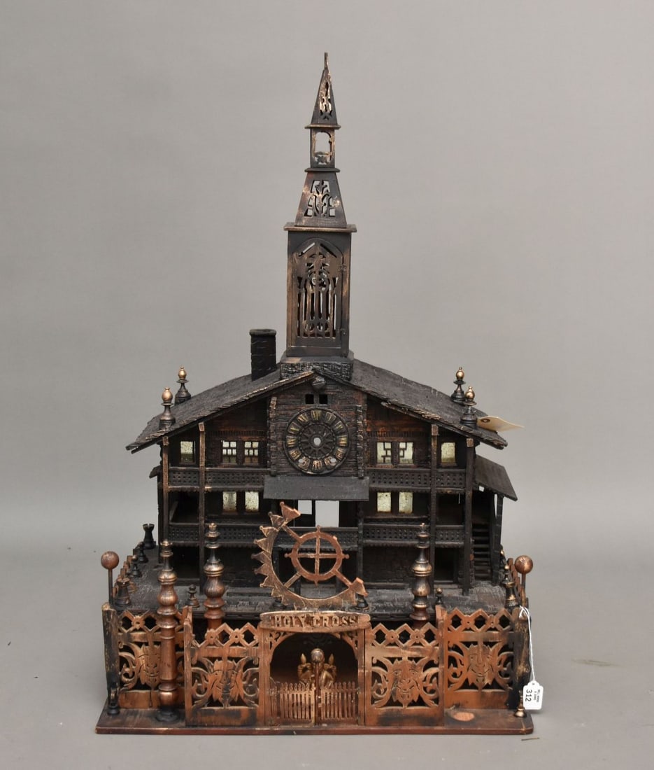 Original Carved One of A Kind Folk Art Church/Building "Holy Cross" with Steeple, Property of David (1 of 8)