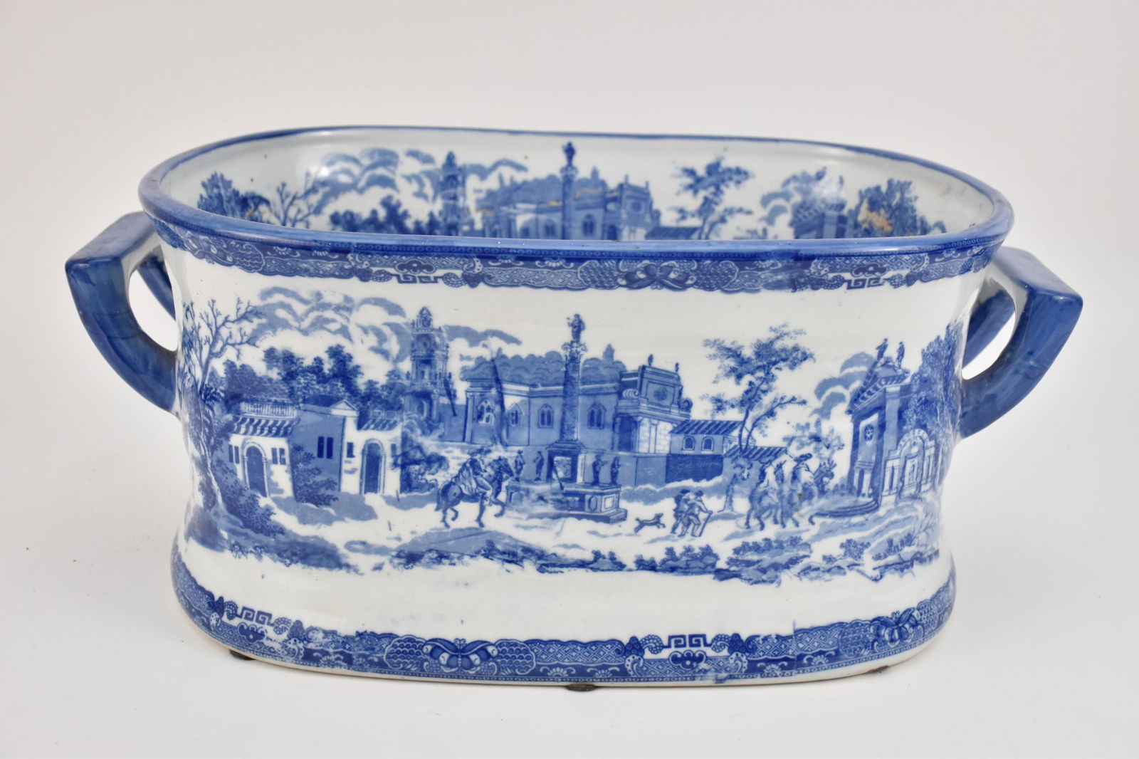 Blue & White Ironstone Footbath, 8"h x 17"w (1 of 6)