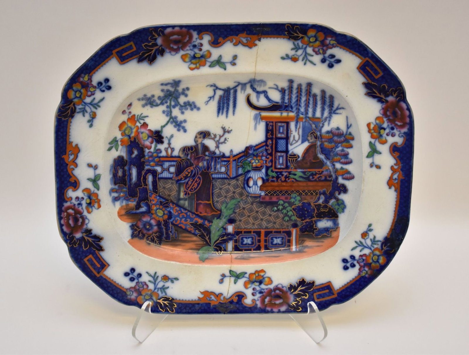 Large Ironstone 19th c. Platter, 2"h x 20"w x 16 1/2"d (2 Staple Repairs) (1 of 2)