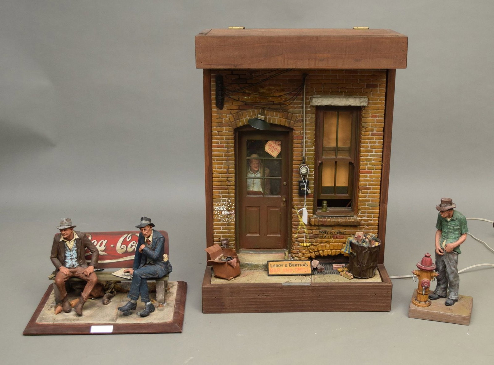 3pc. Original Piece of Folk Art, Leroy and Bertha's Bar & Grille, 28"h x 19 1/2"w x 9 1/2"d: 3pc. Original Piece of Folk Art, Leroy and Bertha's Bar & Grille, 28"h x 19 1/2"w x 9 1/2"d