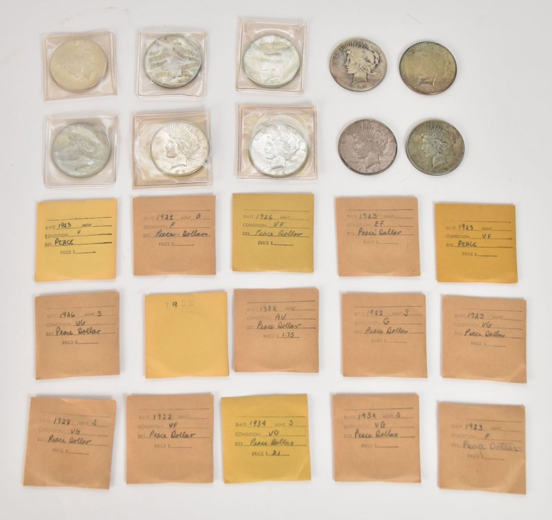25 Silver Peace Dollars Circulated. 8 1922, 2 1922S, 1922D, 5 1923, 1923S, 1923D, 1925S, 2 1926, (1 of 12)