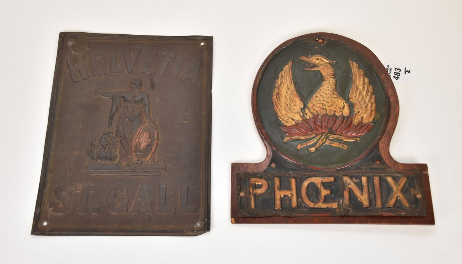 Two 19th Century Insurance Fire Mark Plaques - Two 19th Century tin fire mark signs. Phoenix (1 of 5)
