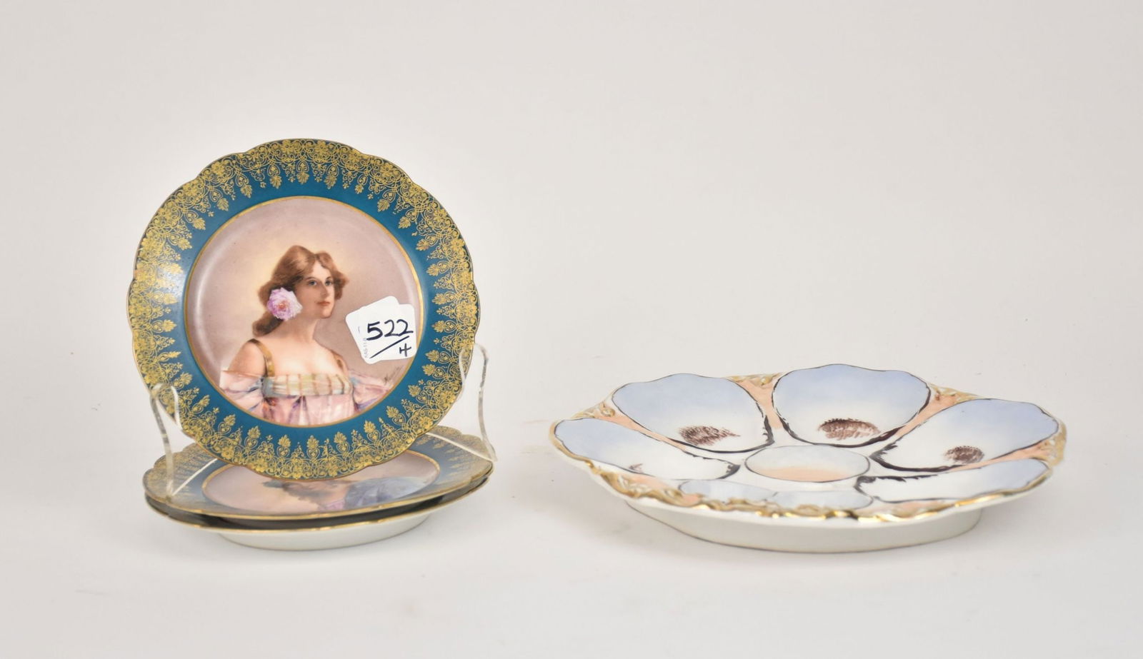 3 French Portrait Plates (6"dia), 2 Match, One Single AND One Oyster Plate, 9"dia (1 of 7)