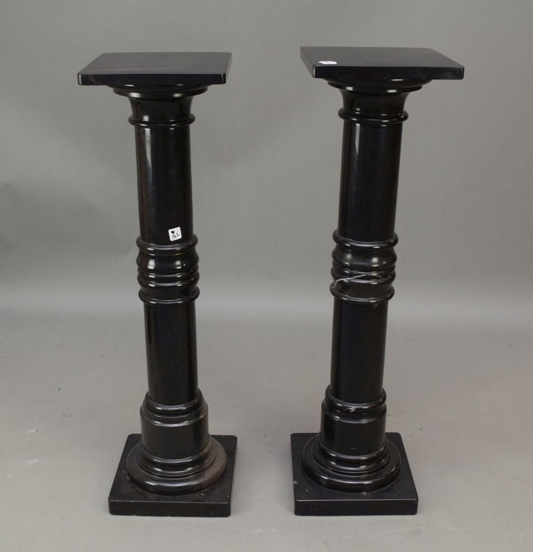 Pair Black Marble Pedestals, 39 1/2"h x 11" square (1 of 5)