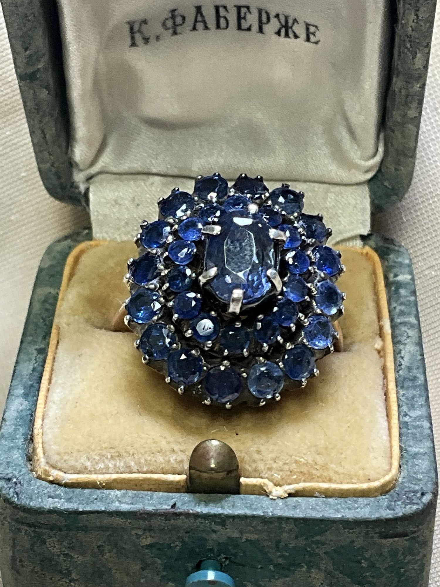 Russian Antique gold sapphire ring size 8 Stamped 56 and maker marks, weight is 8 grams (1 of 6)