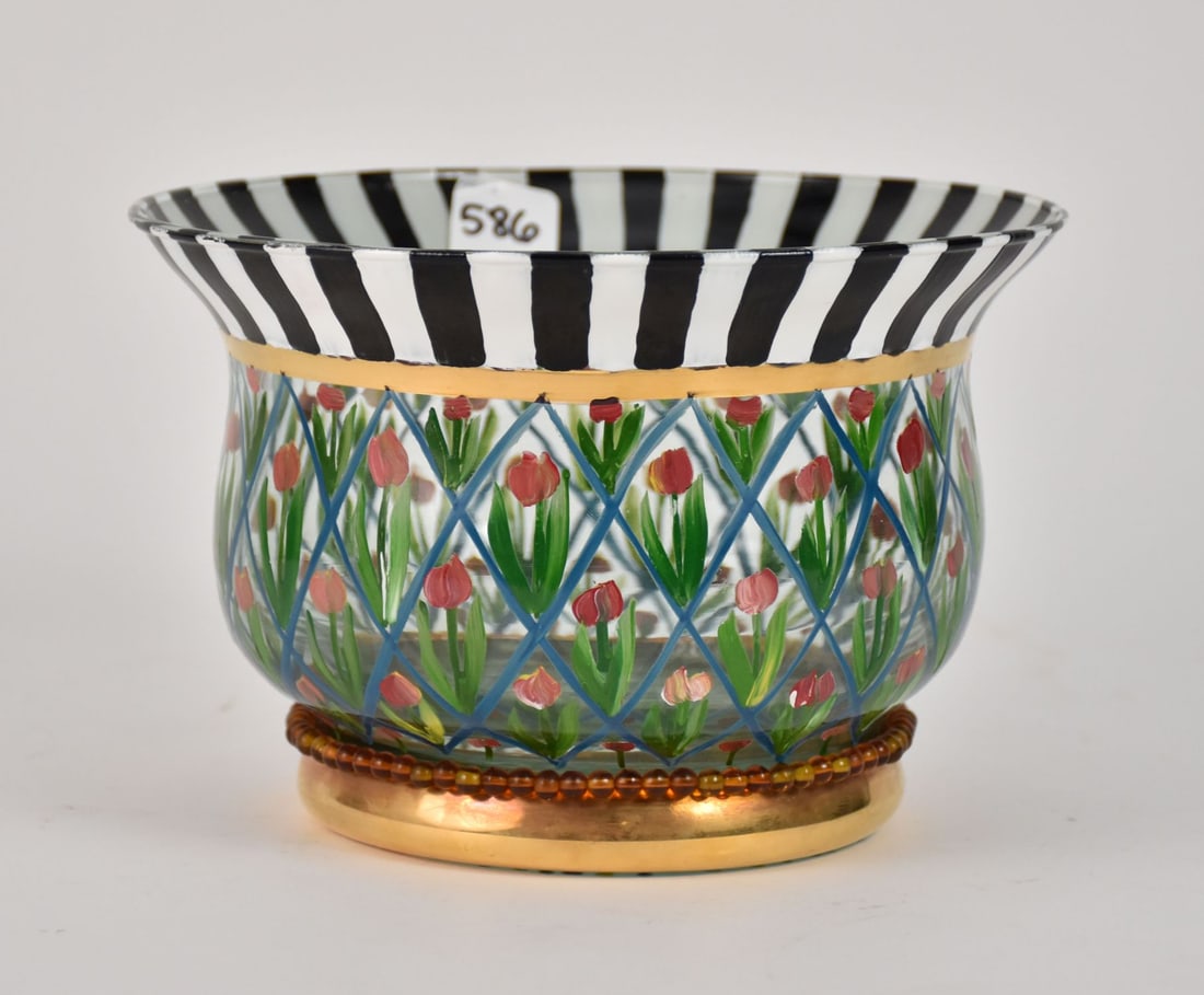 Mackenzie Child's Painted Glass Vase, 5 1/2"h x 8"w (1 of 4)