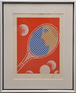Erté (1892-1990) serigraph Erté, Tennis racket with lady face, 25 x 20 sight size, 35 x 30 overall: Erté (1892-1990) serigraph Erté, Tennis racket with lady face, 25 x 20 sight size, 35 x 30 overall size, framed under Plexi, 71/260, pencil signed