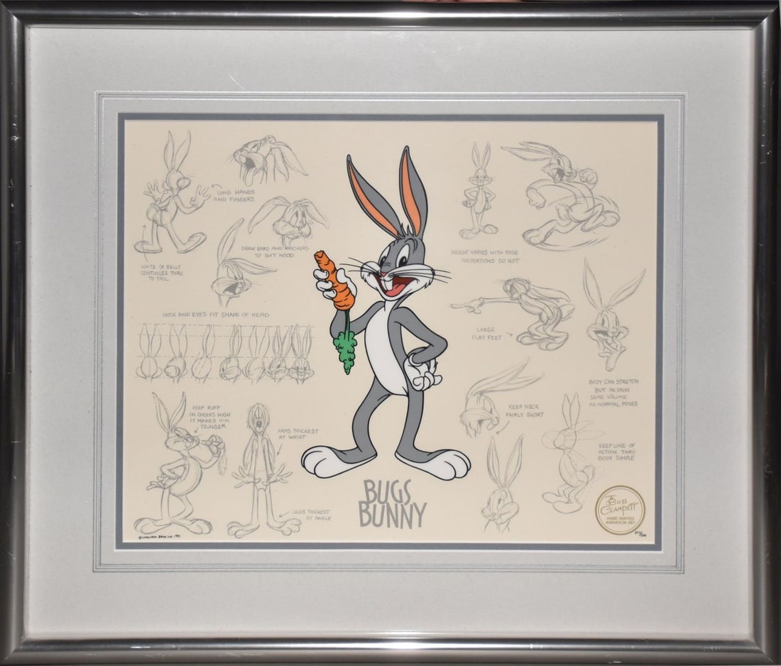 Bob Clampett, hand painted animation art, Bugs Bunny, Warner Brothers inc. 1991, Model Series (1 of 7)