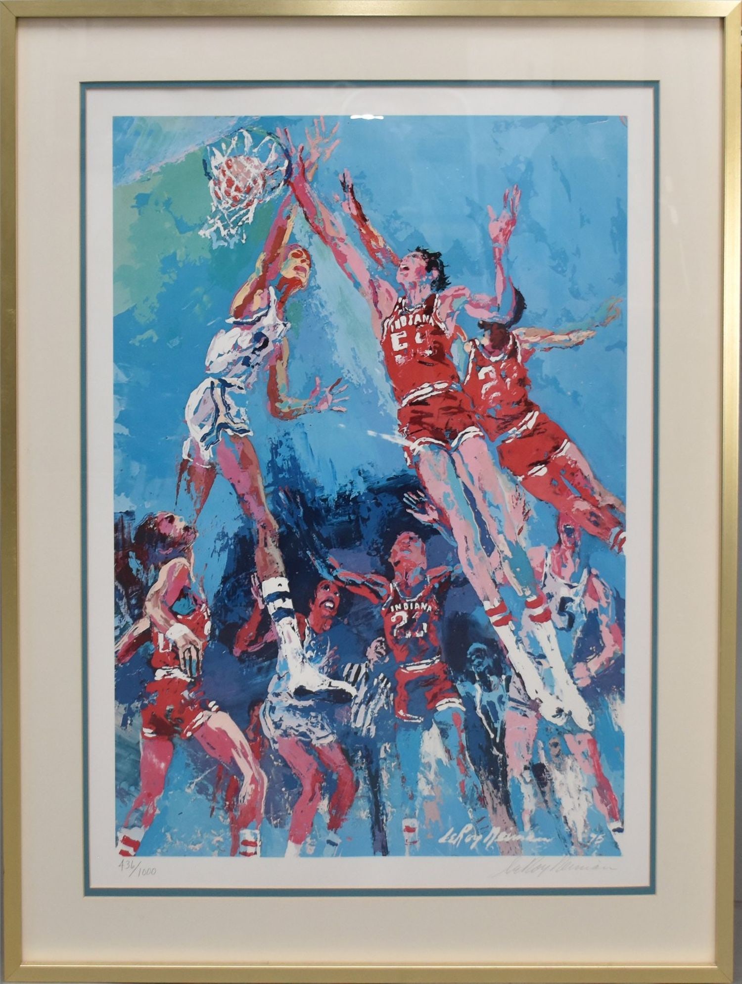 LeRoy Nieman (American, b. 1921) Basketball Serigraph signed. 436/1000.  28 x 20 inches overall (1 of 8)
