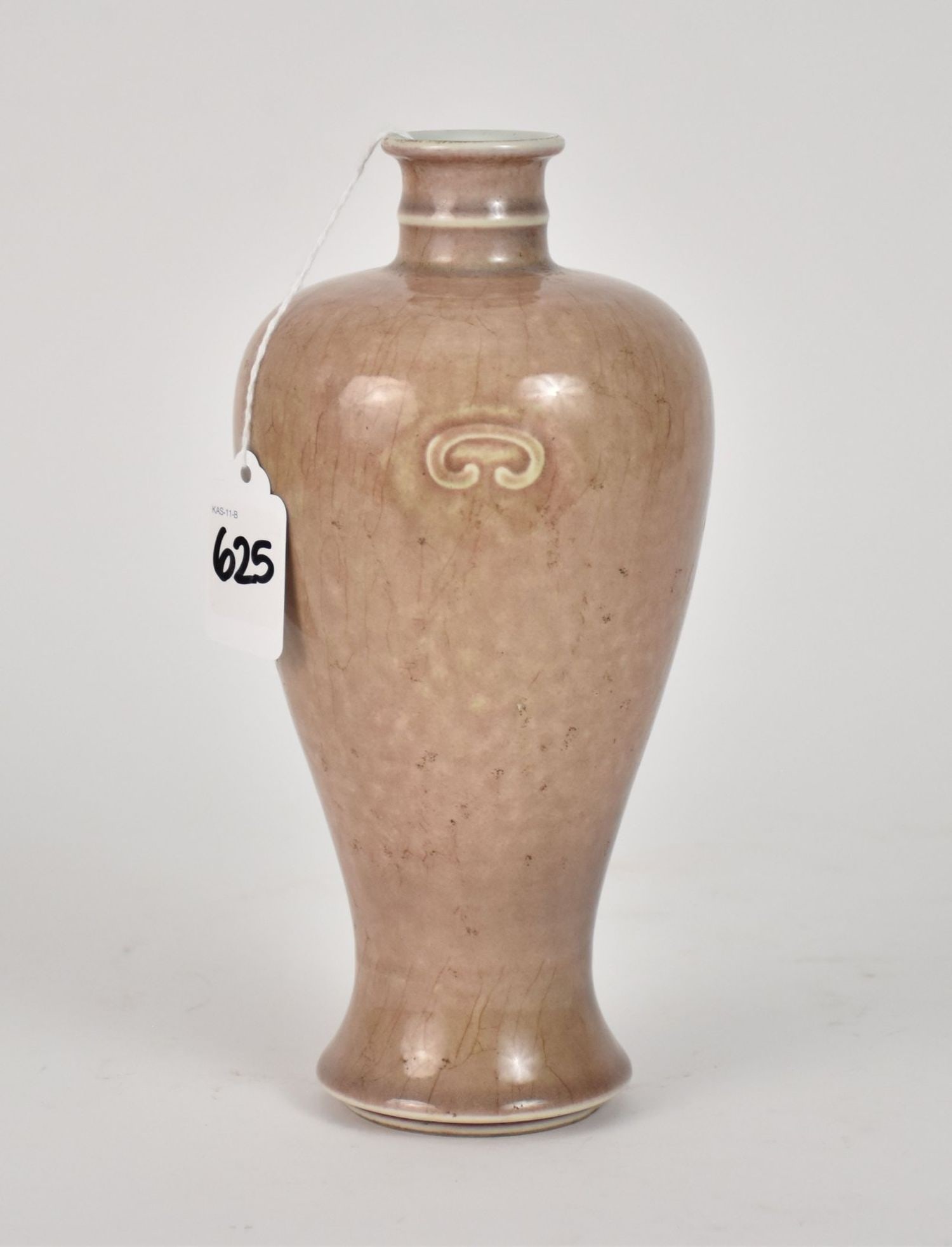 Chinese Peach Bloom Glaze Vase - A porcelain vase with peach bloom glaze with craquelure, "C" ring (1 of 6)