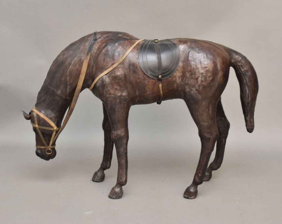 Leather Covered Horse with Bridle, 26"h x 37"w (1 of 7)