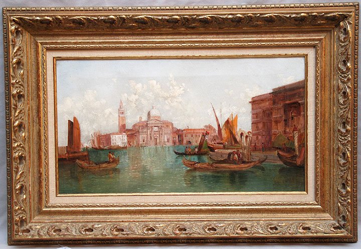 Alfred Pollentine (BRITISH, 1836-1890) oil on canva: Alfred Pollentine (BRITISH, 1836-1890) oil on canvas, S. Georgio Maggiore Venice, 10" x 18"