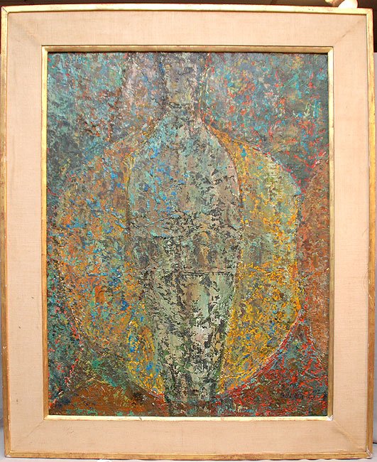 Leon Golub (AMERICAN, 1922-2004) oil on massonite,: Leon Golub (AMERICAN, 1922-2004) oil on massonite, "Abstract" signed on front & on back also has label on the back, 32"x 24"