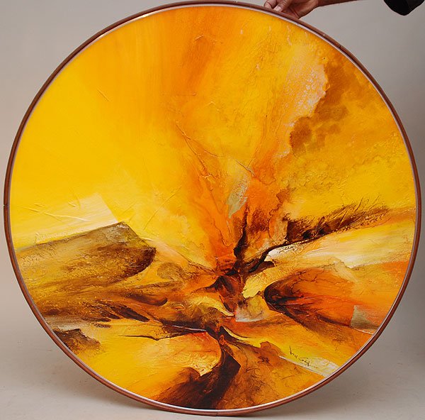 Jonas Gerard (American 20th Century) oil on canvas: Jonas Gerard (American 20th Century) oil on canvas, Circular Flame Abstract, 41"diameter