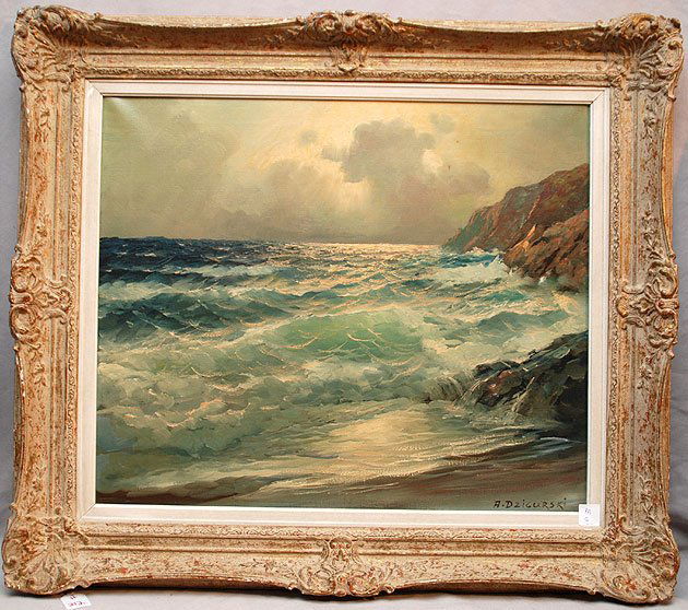 Alexander Dzigurski (AMERICAN/YUGOSLAVIAN, 1911-19: Alexander Dzigurski (AMERICAN/YUGOSLAVIAN, 1911-1995) oil on canvas " California Rocky Shoreline" slr, 20" x 24"