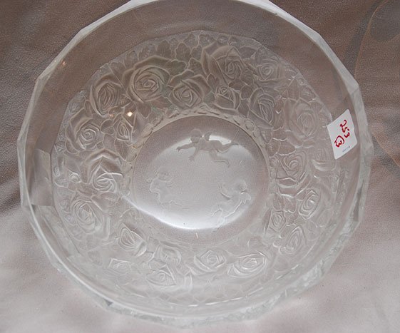 3pcs. Glass, incl; Steuben vase (10 3/4"h) Orrefor: 3pcs. Glass, incl; Steuben vase (10 3/4"h) Orrefors bowl (2"h x 9"dia) and Lalique style art glass bowl (3"h x 9"dia)