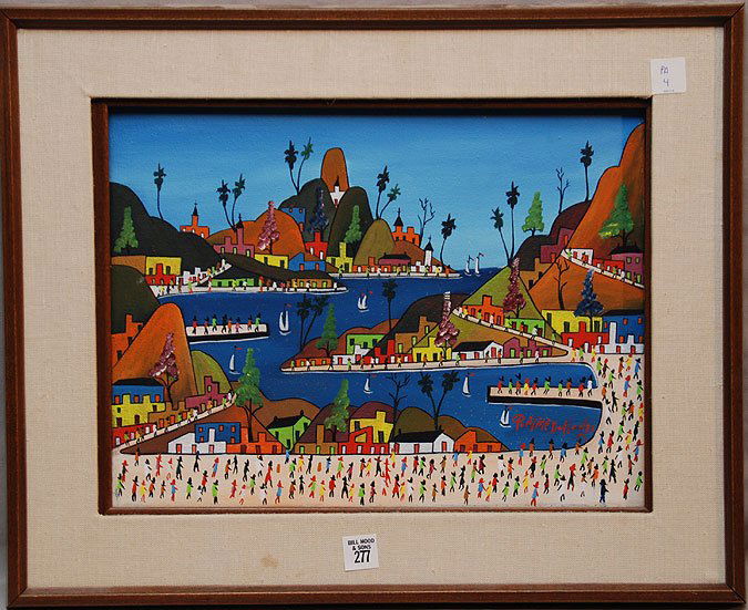 Préfète Duffaut (HAITIAN, 1923) oil on canvas, Ha: Préfète Duffaut (HAITIAN, 1923) oil on canvas, Hatian Village, 12" x 16"