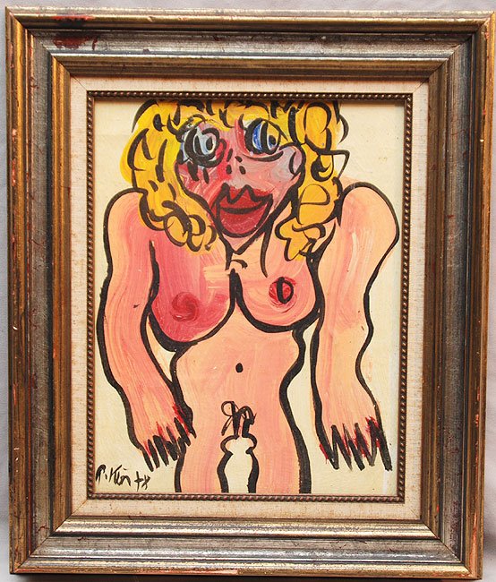 2 Painting sold together by: Peter Robert Keil (GE: 2 Painting sold together by: Peter Robert Keil (GERMAN, 1942) oil on card board "Nude" & oil on massonite face- "The Man" '84
