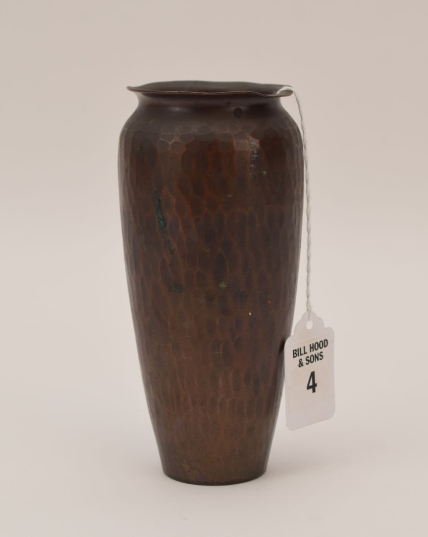 Roycroft Hammered Copper Vase, C. 1915 - a hammered copper vase, warm patina, early Roycroft mark on (1 of 6)