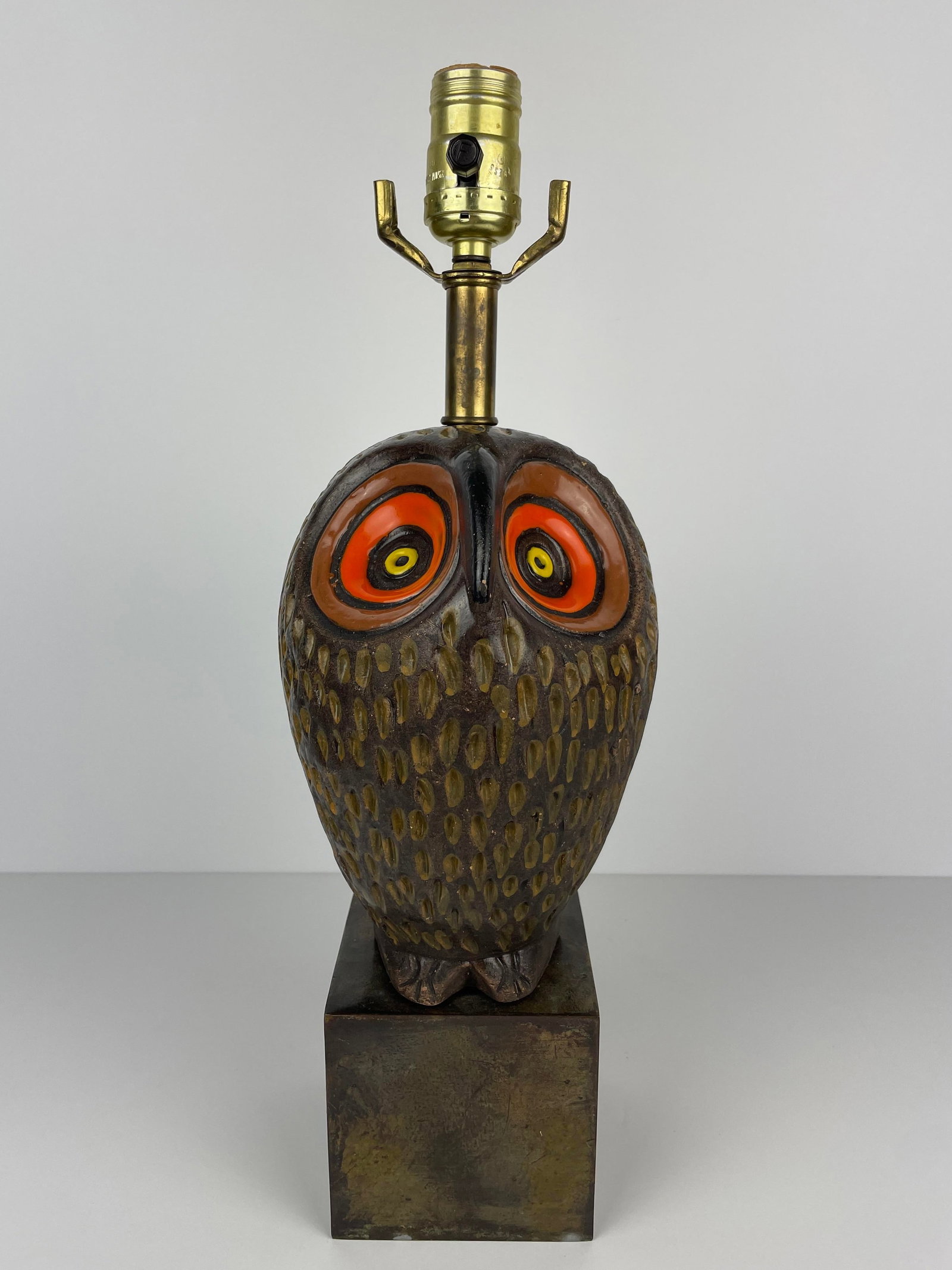 Mid-Century Aldo Londi for Botossi Italian Pottery Owl Table Lamp, Signed, 6?W × 6.5?D × 17?L, (1 of 8)