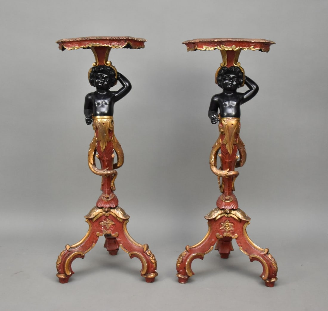 Pair Italian 19th c. Painted Blackamoors, 36"h (some repairs) (1 of 12)