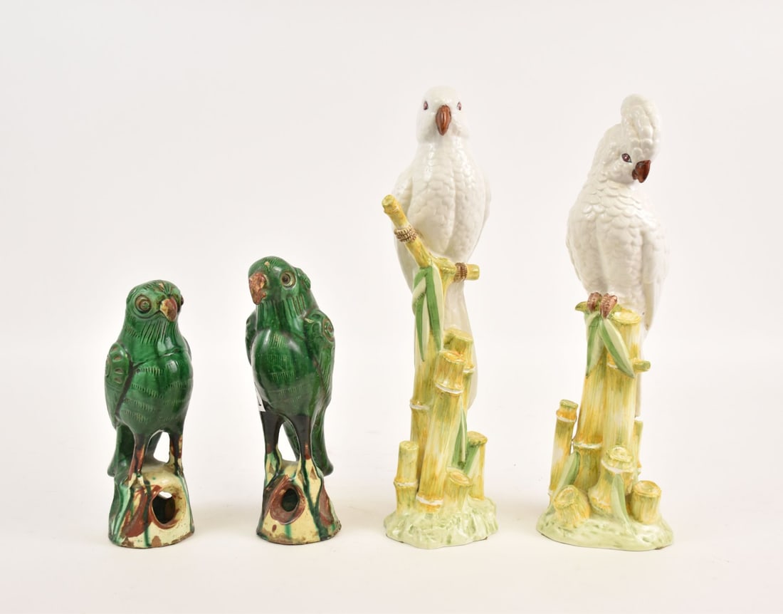 4 Pottery & Ceramic Birds, 2 Chinese Green, 2 White Ceramic (1 of 9)