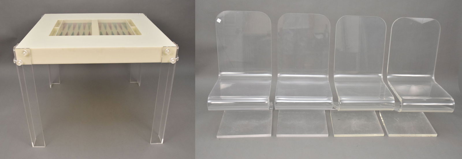 Lucite backgammon game table sold with 4 "Z" shape Lucite chairs. (1 of 13)