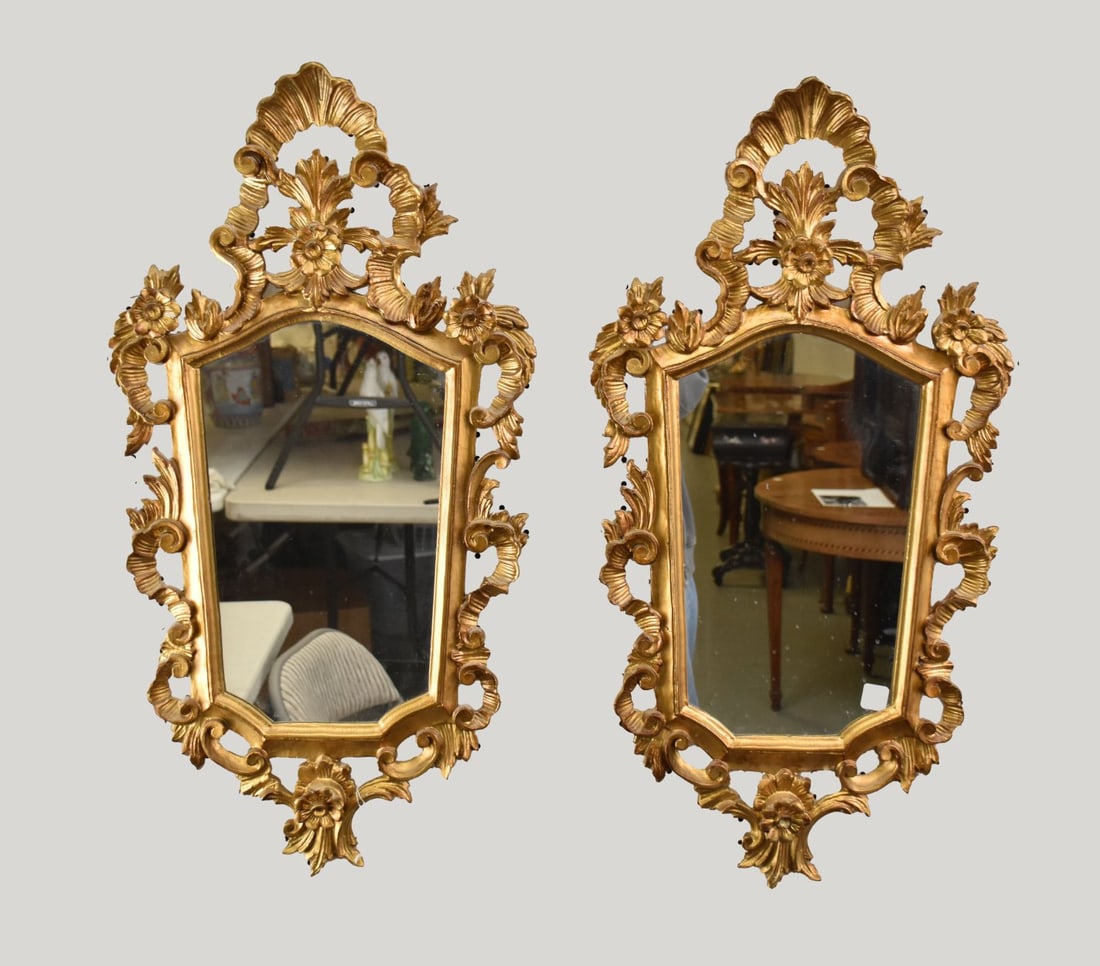Pair of Italian gilded mirrors: Pair of Italian gilded mirrors, 32"h x 17"w