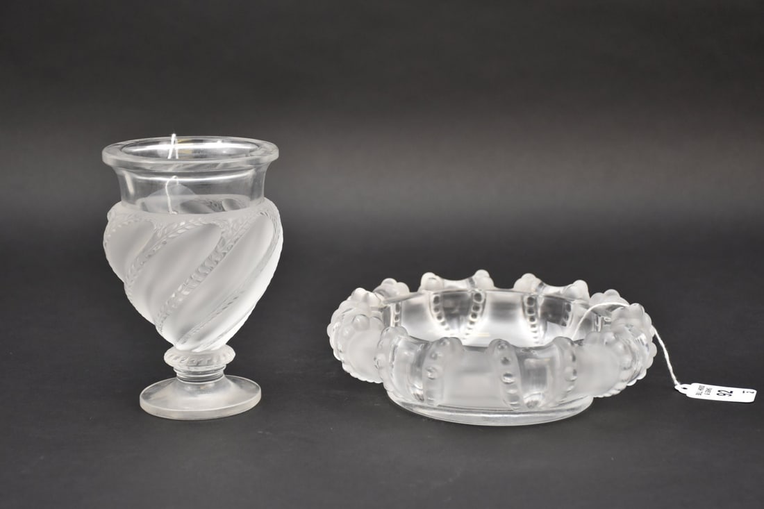 Lalique France Crystal 'Cannes' Dish & 'Ermenonville' Vase - Lalique France. Both pieces of clear (1 of 6)