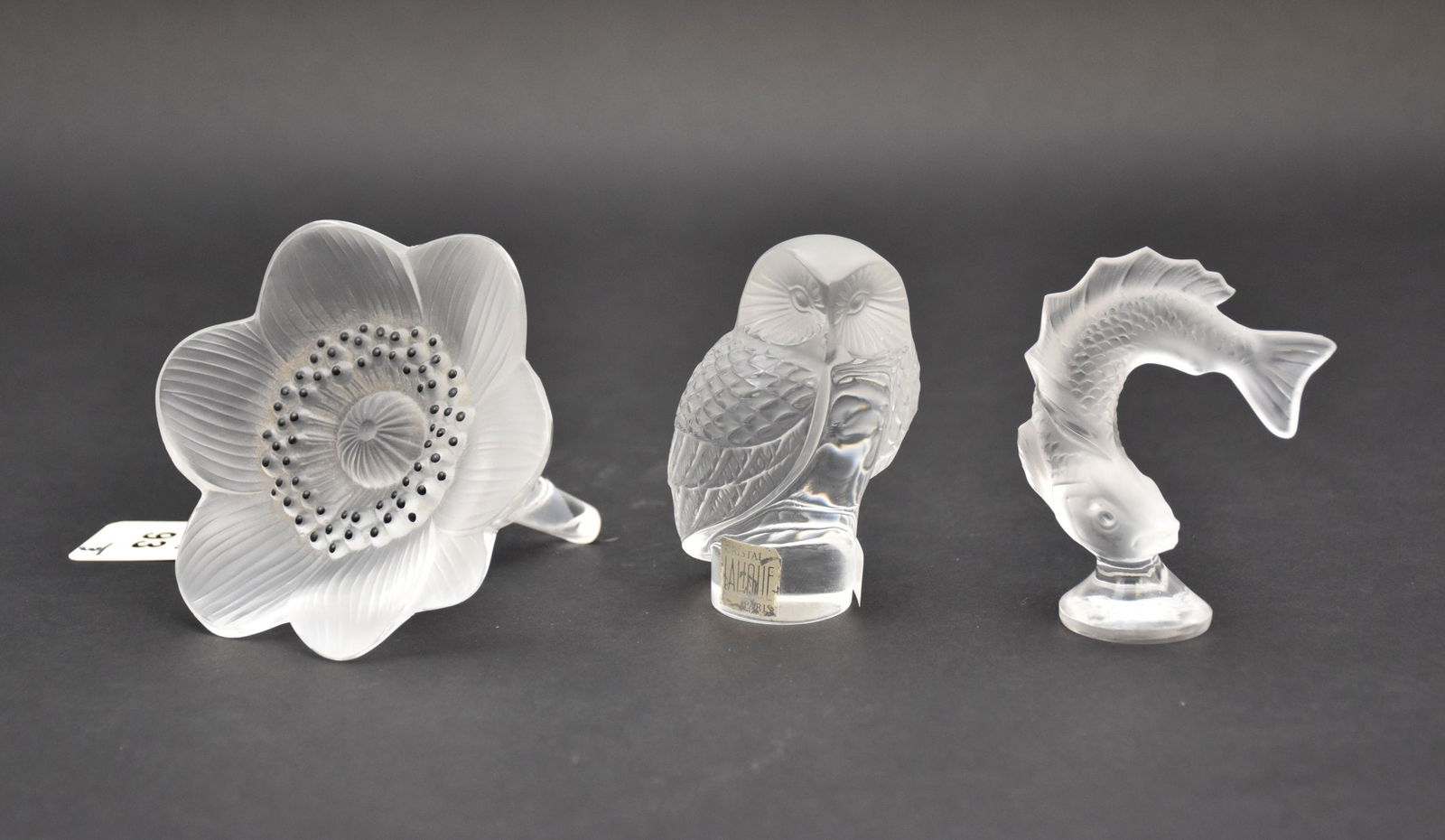 Three Lalique France Crystal Paperweights - Lalique French clear and frosted crystal. All signed (1 of 7)