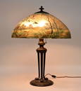 Signed Handel Lamp with Hand-Painted Glass Shade - c. 1920s. A signed Handel lamp base with a