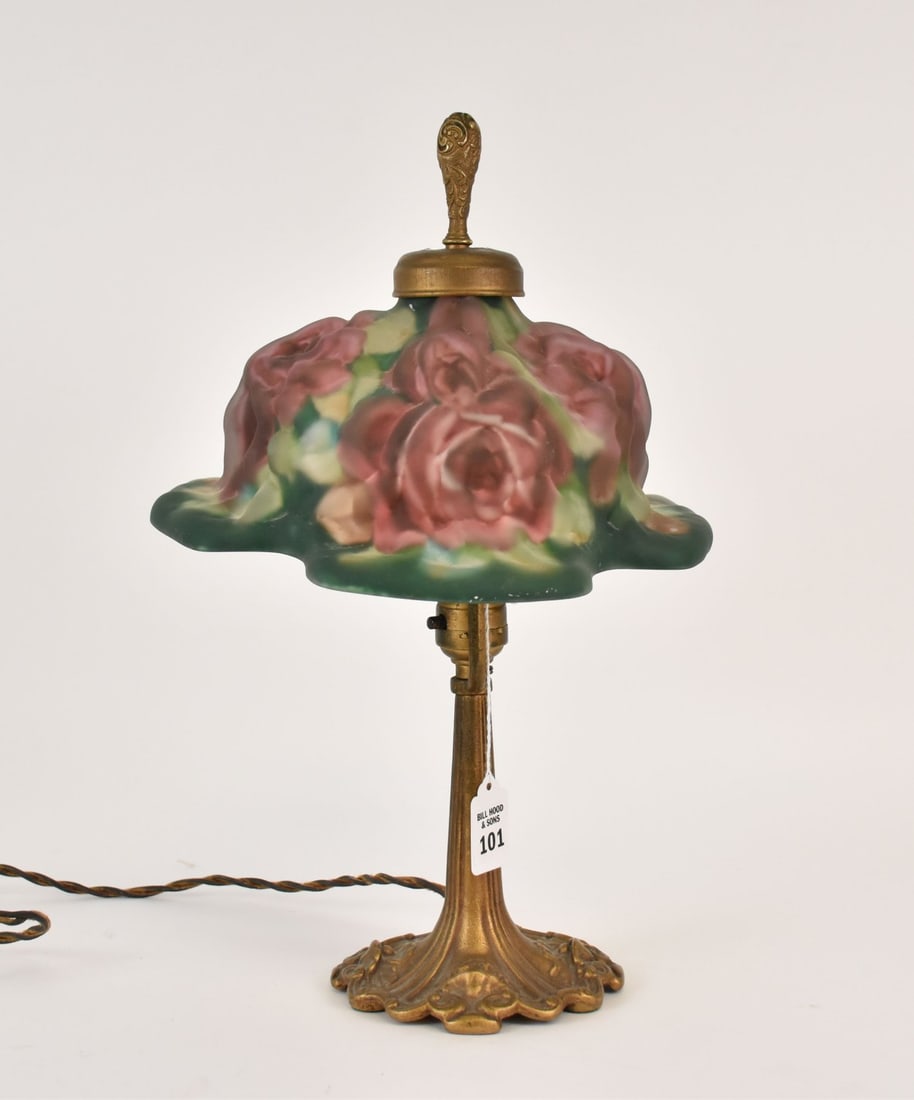 Pairpoint?....puffy Rose Bouquet Glass Shade Boudoir Lamp Antique