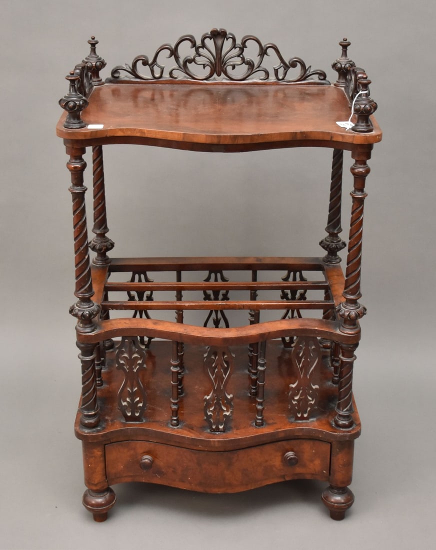 Victorian mahogany and walnut Magazine Rack, elaborate carved gallery with shaped top with carved (1 of 6)