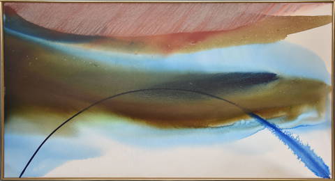 Paul Jenkins (American, 1923-2012) Large Oil on Canvas.  Phenomena Reed is Bent - 1972.  44 x 85