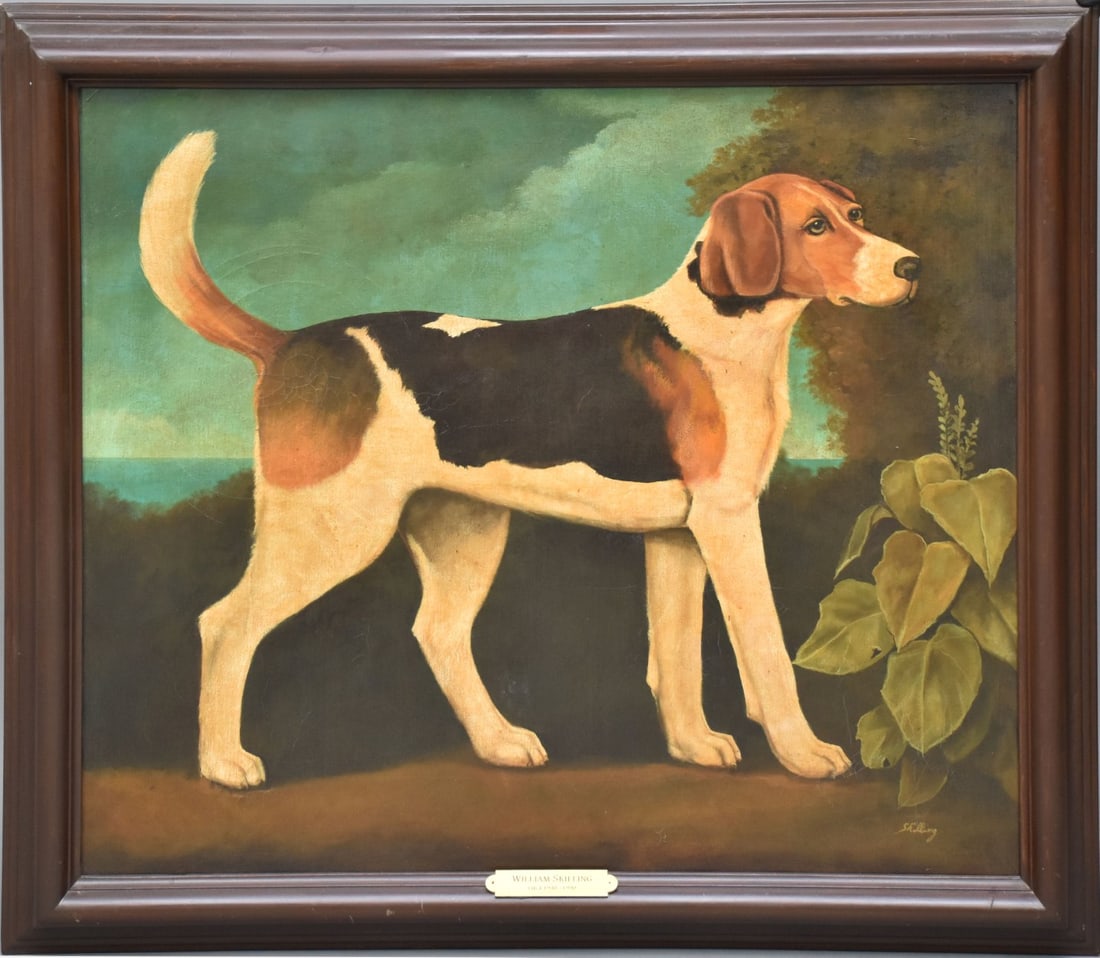 William Skilling (American Born 1940) Oil Painting - English Foxhound Portrait, Oil On Canvas 30 x (1 of 9)