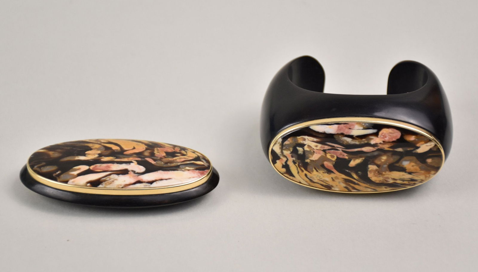 Sanalitro 18k Gold and Wood Cuff Bracelet and matching Pendant. Pendant is 3" x 1.75" Cuff bracelet (1 of 6)