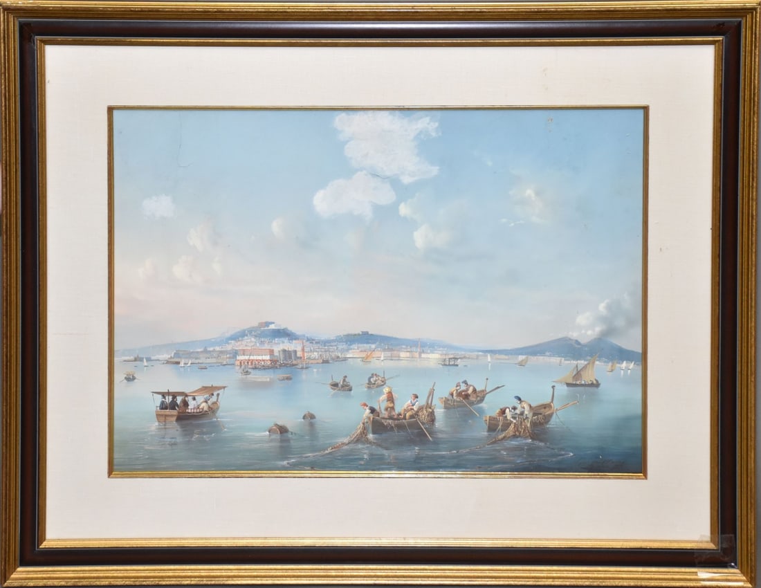 Pair of 19th Century Neapolitan School Gouache Paintings. MOUNT VESUVIUS sight size 17 x 24-1/4. and (1 of 16)