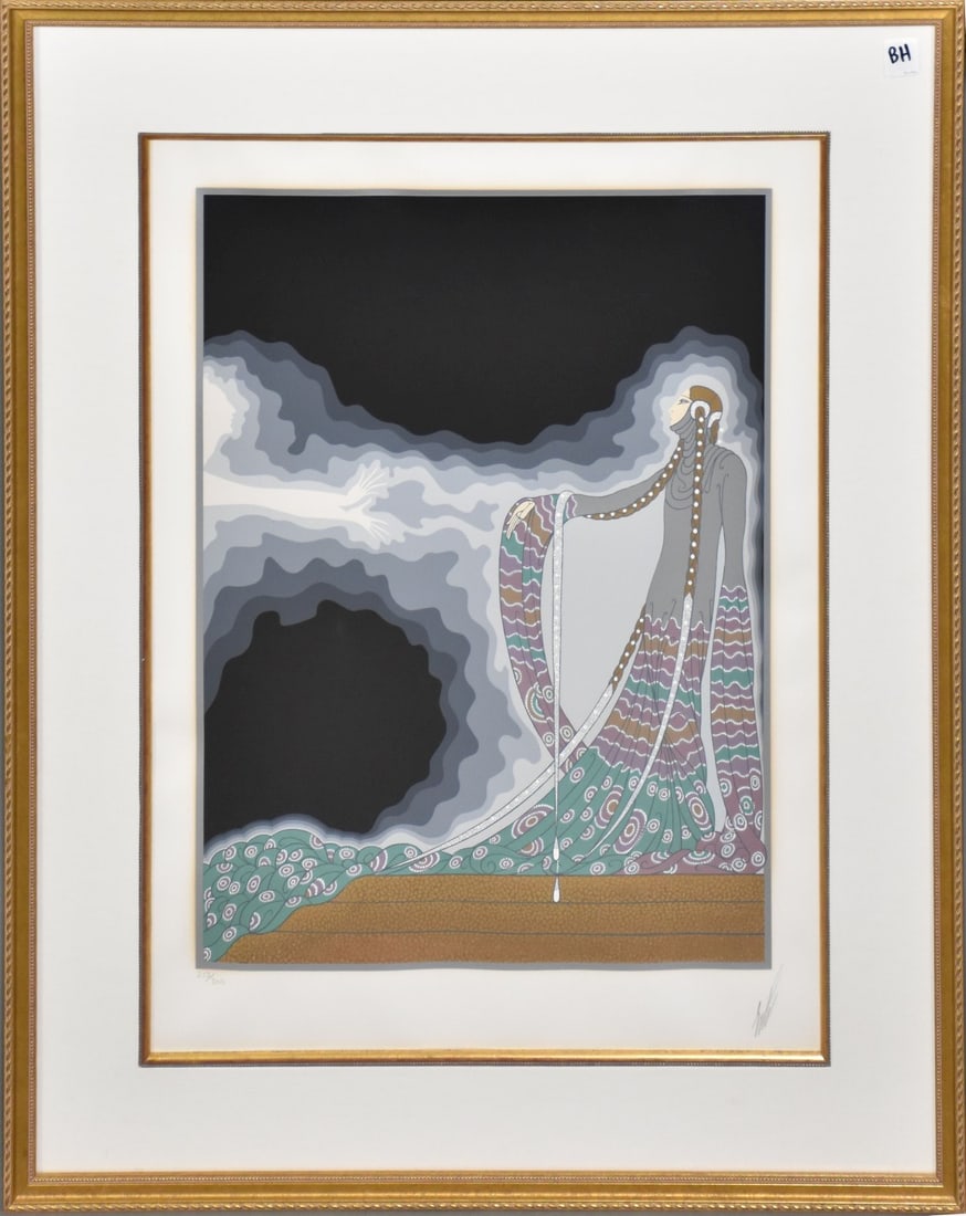 Erte Serigraph, Melisande -1983, 26 1/2 x 19 3/4 inches sight, 34 3/4 x 28 inches overall frame, (1 of 19)