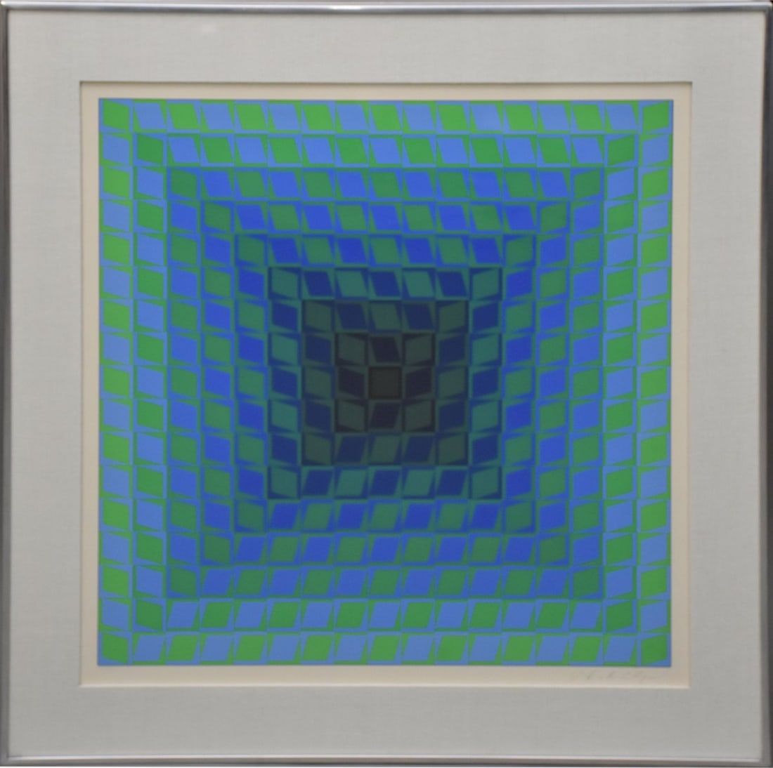 Victor Vasarely (FRENCH/HUNGARIAN, 1906–1997) geometric colored lithograph, 35/150, stamp on the (1 of 6)