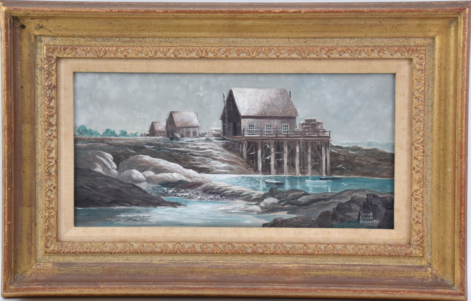 Bruce Elliott Roberts (AMERICAN, 1918–1993) oil on canvas, "Low Tide", 18" x 28" overall: Bruce Elliott Roberts (AMERICAN, 1918–1993) oil on canvas, "Low Tide", 18" x 28" overall