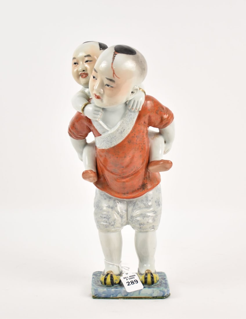 Chinese Republic Period Porcelain "Piggy-Back" Group of Children - A porcelain figural group of two (1 of 5)
