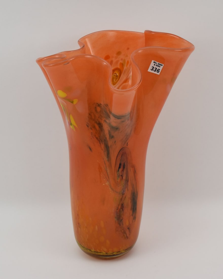 Signed Art Glass Vase A Large Art Glass Vase With A Ruffled Rim