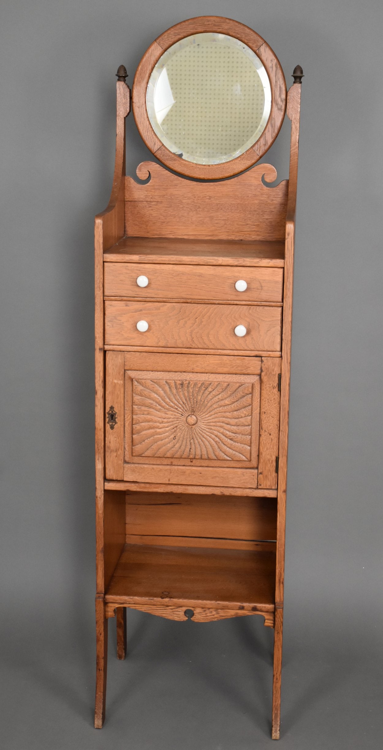 Oak Vintage Shaving Stand with Swivel Mirror, 63"h  x 17"w (1 of 5)