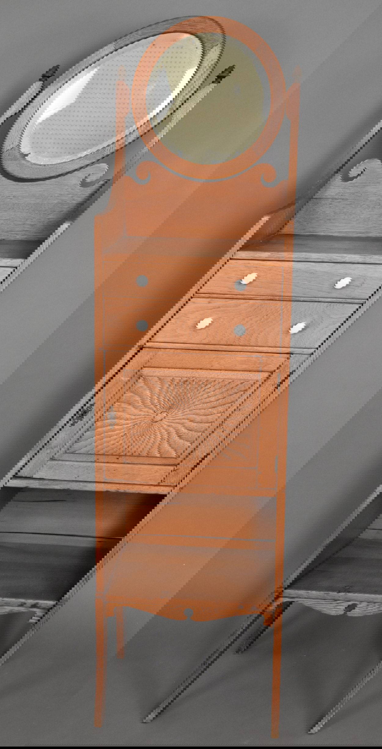 Oak Vintage Shaving Stand With Swivel Mirror, 63"h X 17"w Auction