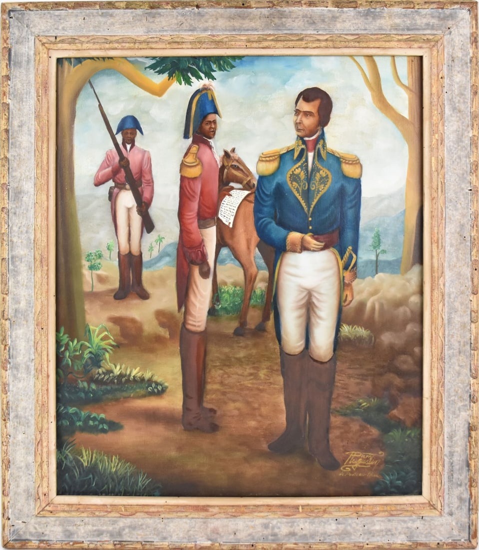 Haitian Painting of soldiers- Pierre Boyer, oil on canvas, 24 x 20, framed 30 x 26 (1 of 7)
