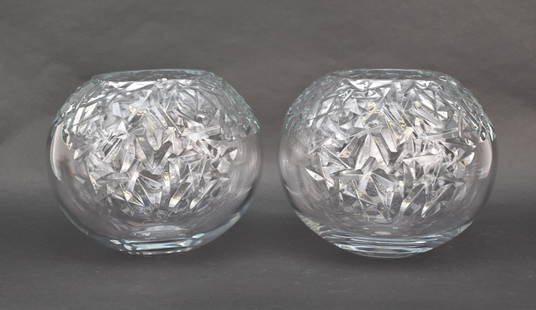 2 Orrefors Crystal Vases, Lena Bergstrom XL Globe Vases, New In Original Boxes, 10"h x approx. 13"w: 2 Orrefors Crystal Vases, Lena Bergstrom XL Globe Vases, New In Original Boxes, 10"h x approx. 13"w x 5 1/4"dia opening