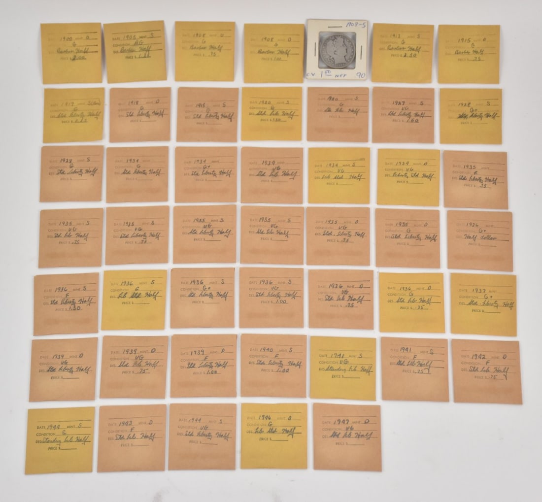 47 US Silver Half Dollars 1900 - 1947.  7 Barber half dollars ( 1900 O, 1905 S,  2- 1908 O, 1909 S, (1 of 18)