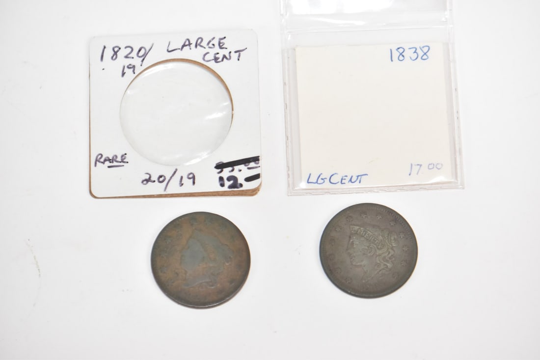 1820/19 1c Coronet Head Large Cent & 1838 Liberty Large Cent (1 of 3)