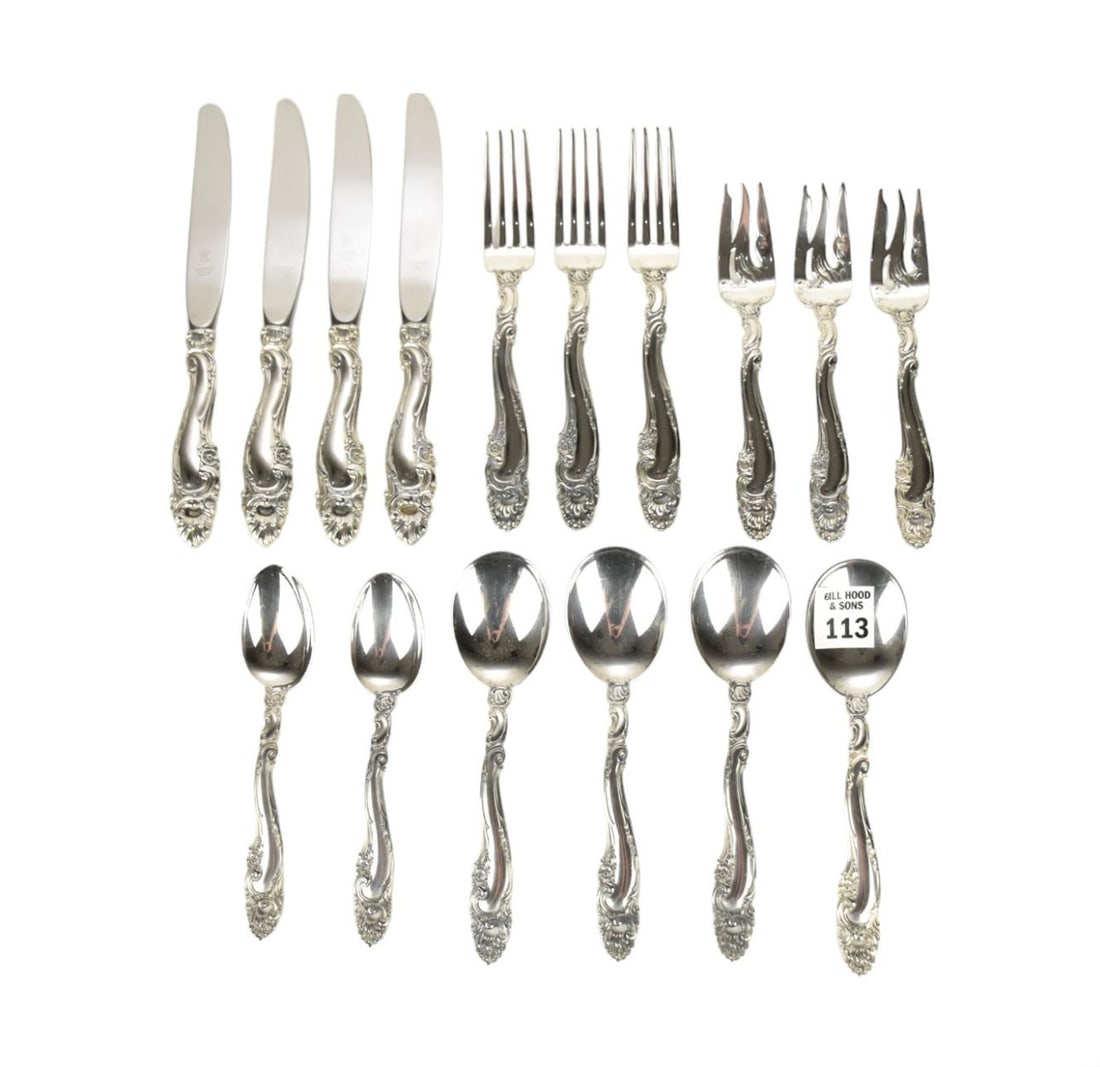 Gorham Sterling Flatware, Décor Pattern, circa 1980, 4 Soup Spoons, 4 Knives, 3 Salad Forks, 2 (1 of 6)