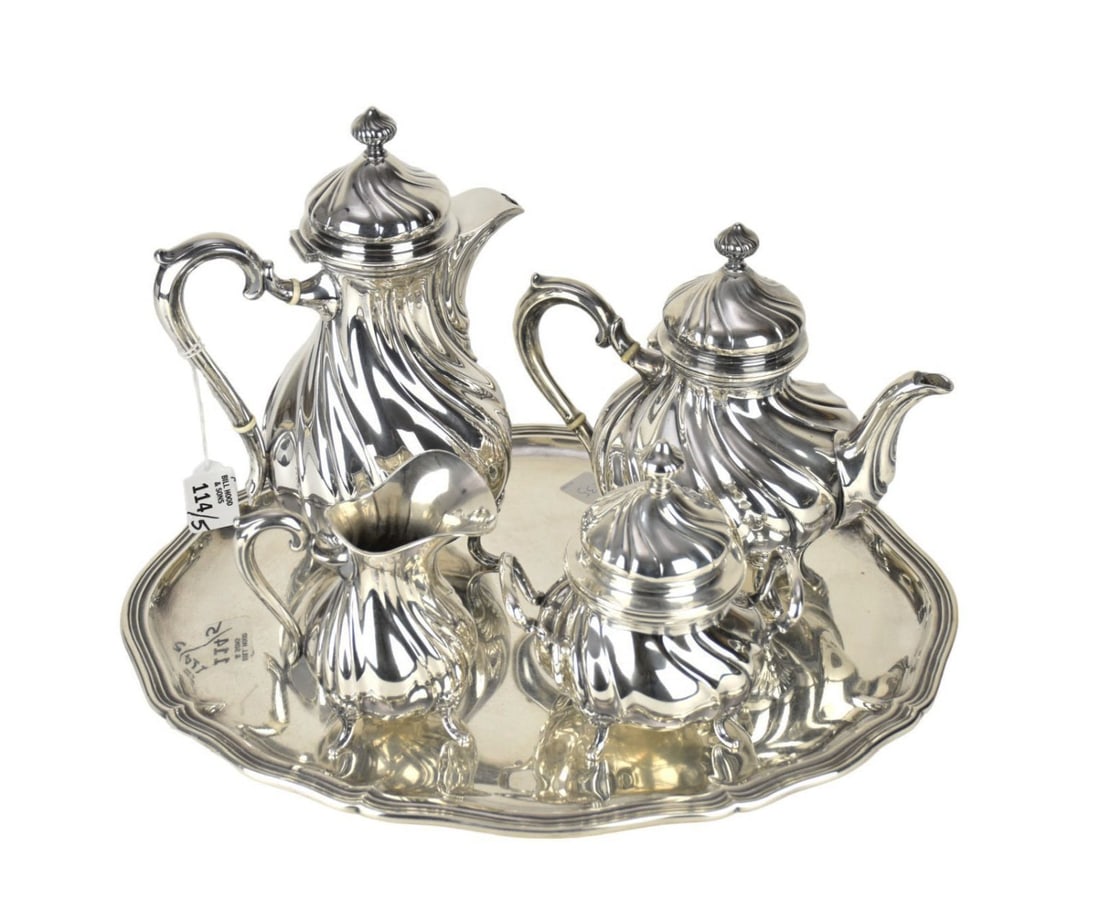 5 pc. Silver Tea Service, "835", Coffee Pot, Teapot, Sugar, Creamer and Tray, 88 ozt (1 of 7)